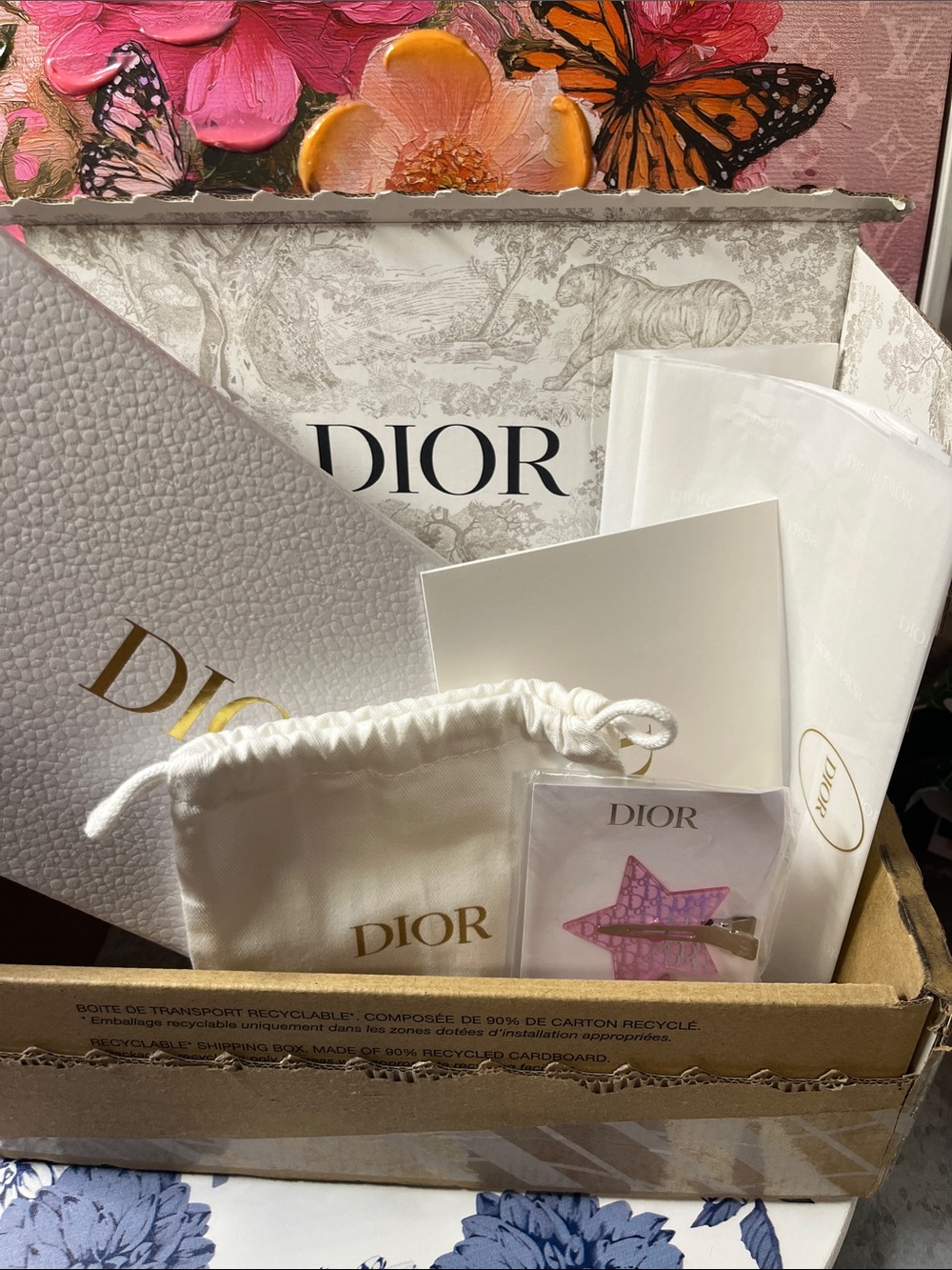 Dior Empty box-packing- w/ Pink Star Hair Clip dustbag Gift box bundle